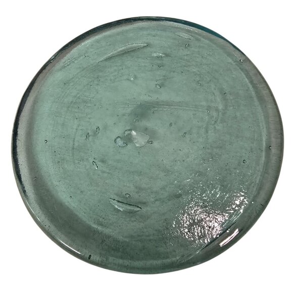 7.5" Handcrafted Recycled Aqua Glass Round Paperweight 3.5 pounds - Picture 2 of 3